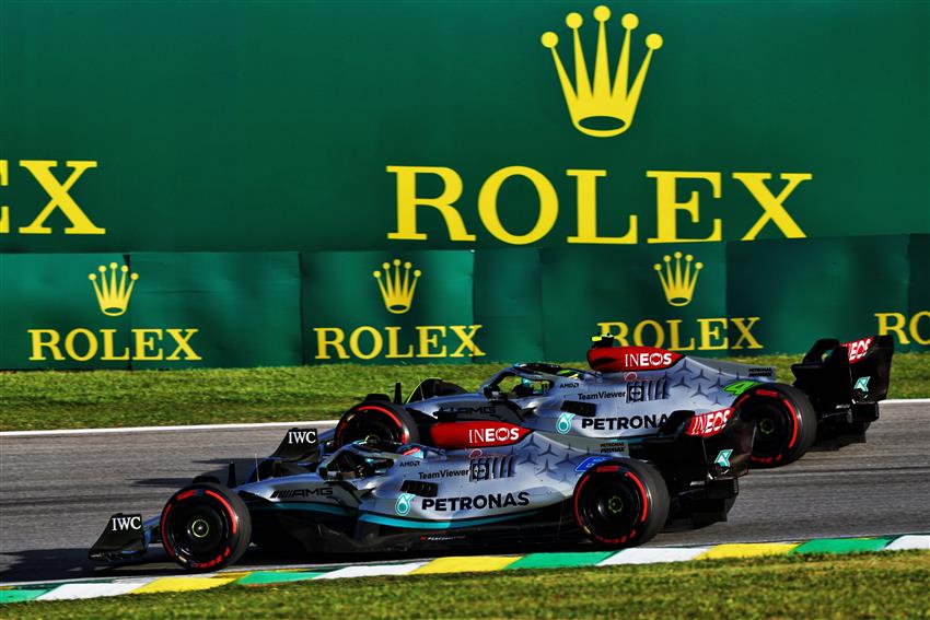 Two Mercedes F1 cars